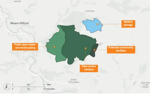 Xlinks A map showing the proposed site of the Devon data campus 