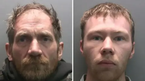 Northumbria Police Mugshots of the men. Graham is balding with brown dishevelled hair and a ginger beard. Carruthers has short fair hair and a ginger stubble beard.