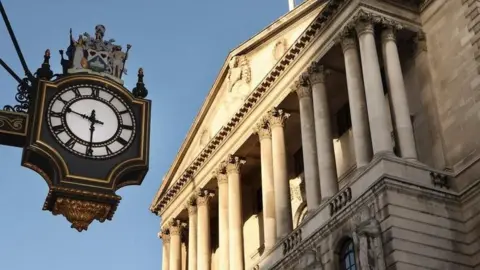 Getty Images Angled shot of the exterior of the white stone Bank of England building in London