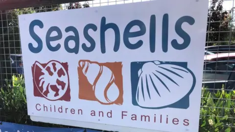 LOCAL DEMOCRACY REPORTING SERVICE A sign outside the Seashells children's centre, with prints of three different shells.