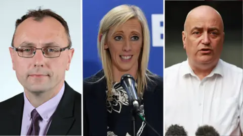 DUP / PA Media DUP members Keith Buchanan (left), Carla Lockhart and Trevor Clarke