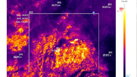 Shaun Newton Thermal image of the Arnold's Field site, showing temperatures up to 176 degrees centigrade. 