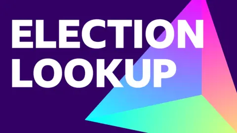 Text reading 'ELECTION LOOKUP' on background of BBC election graphics