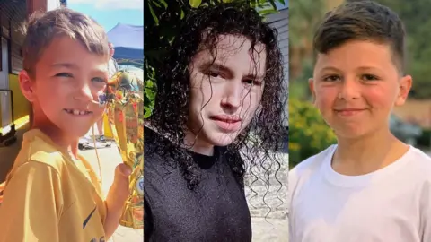Photos of three boys who died in different circumstances and all went to Sholing Junior School.
On the left is 7 year old CJ Jenna, smiling, with short brown hair, wearing a yellow football t shirt and holding a trophy. 
In the middle is 17 year old Vlad Nikolin-Caisley, who has long dark curly hair, is smiling and wearing a dark t shirt
On the right is 14 year old Mario Fassoli, smiling, with short brown hair  and wearing a white t shirt.