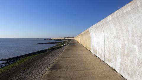 A sea wall in Canvey Island, Essex.