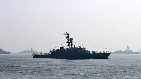 AP Iranian warship IRIS Dena is seen in the Bay of Bengal during International Fleet Review held at Visakhapatnam, India, on 18 February 2025.