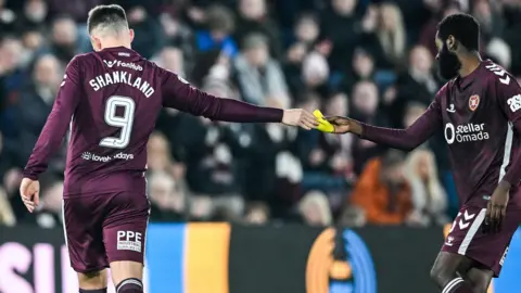 Hearts' Lawrence Shankland and Beni Baningime