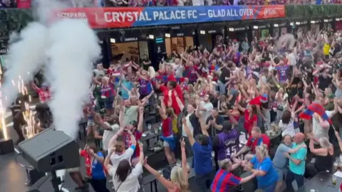 Crystal Palace fans at boxpark celebrating