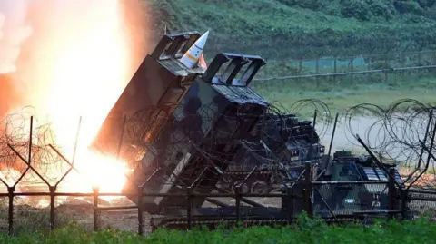 South Korean Defense Ministry via Getty Images A file pic showing an exercise for the Atacms missile in South Korea in 2017