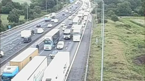 An overhead view of traffic queuing on the M25.