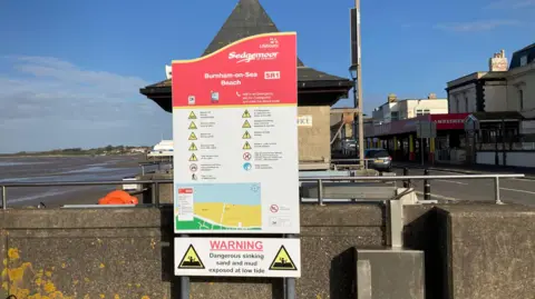 A warning sign on Burnham seafront