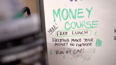 "Money course" sign at Christians Against Poverty site in Sheffield