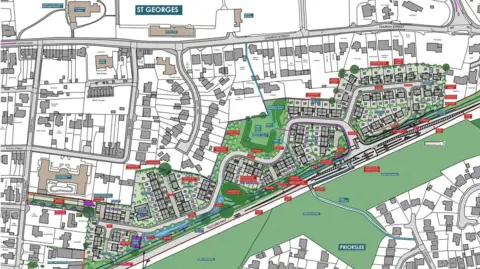 Berrys A map of the plans to build 100 homes in St George's, Telford, showing an indicative layout of the site.