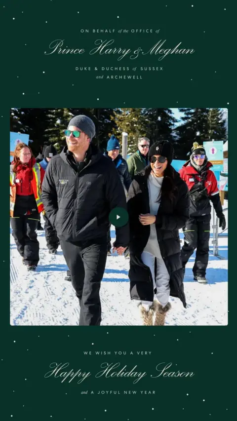 Archewell Harry and Meghan in the snow in their Christsmas card for 2025