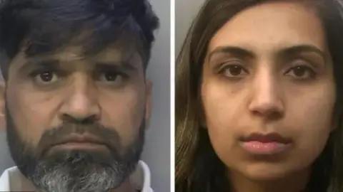 Surrey Police Custody images of Urfan Sharif (left) and Beinash Batool (right)