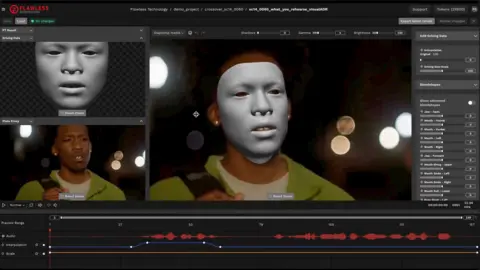 El software de editor impecable muestra que el rendimiento de un actor se transforma en un lenguaje diferente por un software profundo