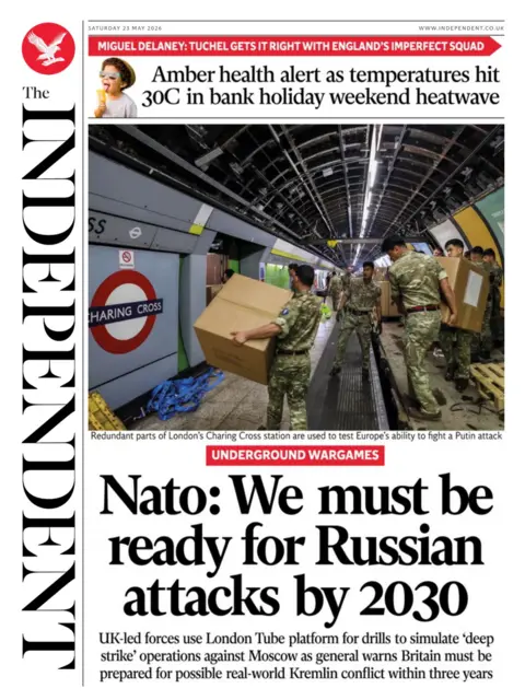 The headline on the front page of the Independent reads: "Nato: We must be ready for Russian attacks by 2030."