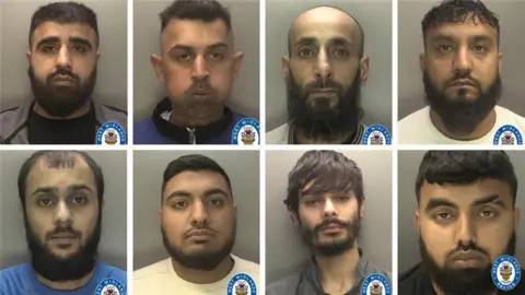 A composite image of eight mugshots of different men. 