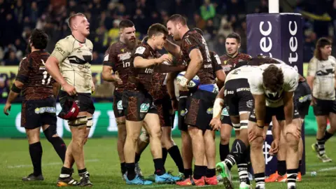 Bristol players look dejected after Clermont Auvergne score a try