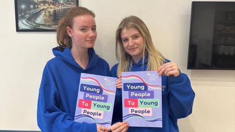 Jess Crawshaw and Katie Riby, pictured with their mental health guide