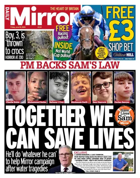 The headline on the front page of the Mirror reads: “Together we can save lives”.