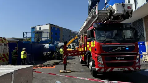 George King/BBC Fire crews at Portman Road in Ipswich