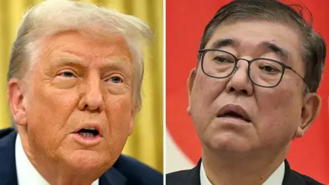 Gambar getty gambaran gabungan Trump dan Perdana Menteri Shigeru Ishiba