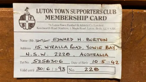 David Burton A Luton Town Supporters Membership Card used by David's father in the 90s