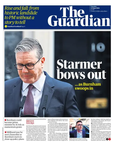 "Starmer bows out... as Burnham swoops in" reads the headline on the front page of the Guardian.