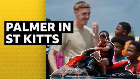 Cole Palmer meeting children in St Kitts 