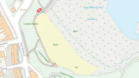 North Tyneside Council A map of King Edward's Bay indicating the sauna will sit to the left of the beach's sand.