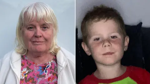 An Garda Síochána Composite image of Mary Holt (left) and Tadhg Farrell (right). Mary has shoulder-length blonde hair with fringe and brown eyes, wearing a white zip-up jacket and floral top. Tadhg has short brown hair and brown eyes, wearing a red and green pyjama top.