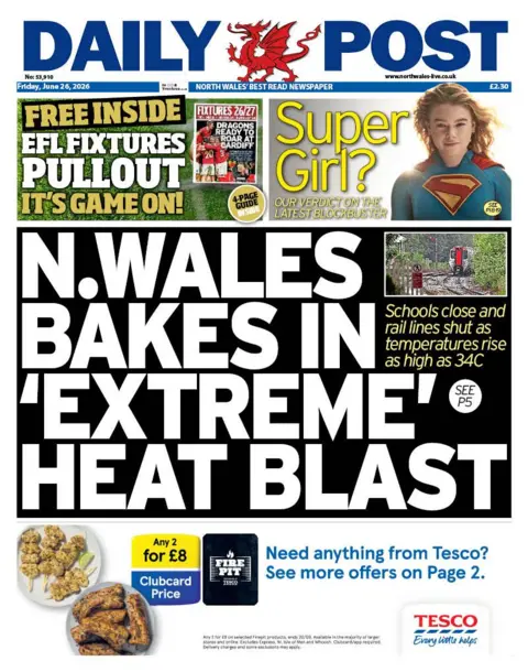 Daily Post The front page of Daily Post: 'N. Wales bakes in 'extreme' heat blast