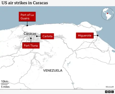 Map of areas struck in Venezuela