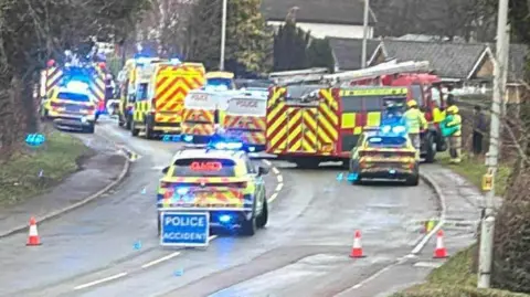 Sandra Williams Image shows police cars, fire engines and ambulances on the closed Preston Road in Grimsargh.