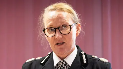 PA Media Merseyside's Chief Constable Serena Kennedy addresses the media at a press conference in Southport on Monday evening
