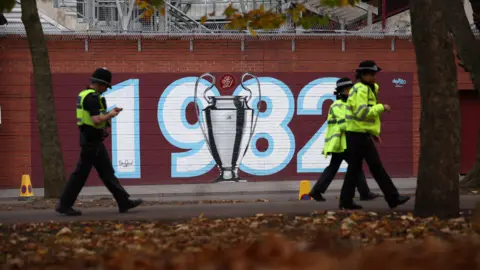 EPA/Shutterstock Police officers are outside Villa Park ahead of the UEFA Europa League match between Aston Villa and Maccabi Tel Aviv, in Birmingham.