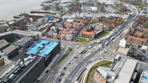 Aerial view of A63 Castle Street in Hull