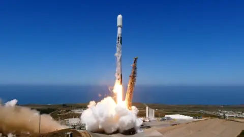 SpaceX A SpaceX Falcon 9 rocket lifts off from Vandenberg Space Force Base in California on August 16.