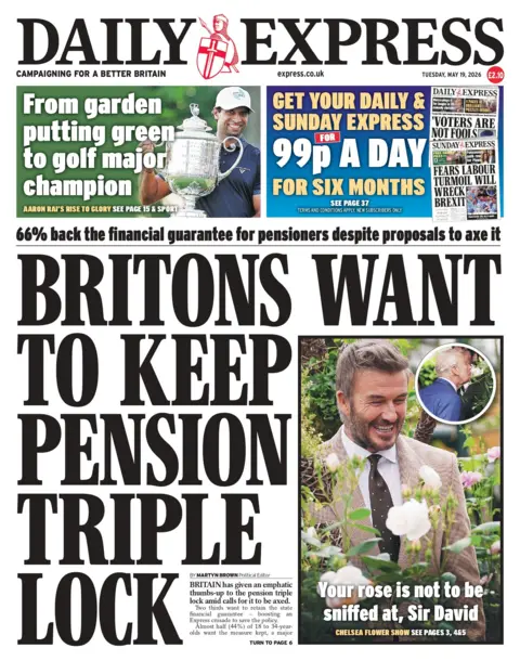 "Britons want to keep pension triple lock," reads the headline on the front page of the Daily Express.
