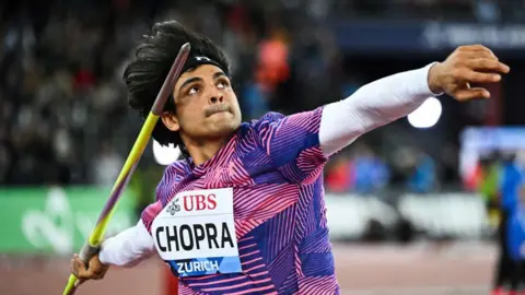 Getty Images India's Neeraj Chopra competes in the men's javelin throw final during the Diamond League athletics meeting at Stadion Letzigrund stadium in Zurich on August 31, 2023. (Photo by Fabrice COFFRINI / AFP) (Photo by FABRICE COFFRINI/AFP via Getty Images)