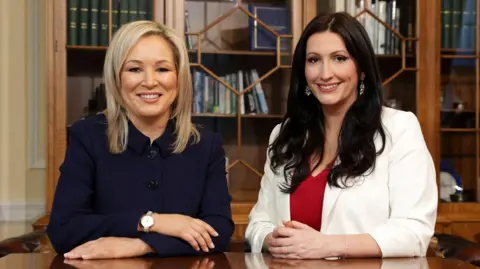 First Minister Michelle O'Neill and Deputy First Minister Emma Little-Pengelly following the restoration of the Northern Ireland Executive in February