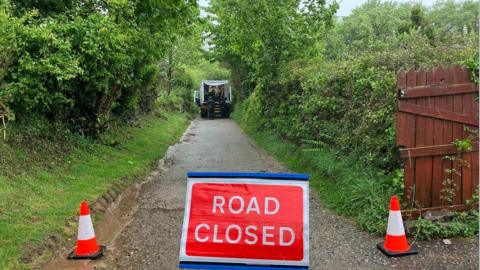 A photo of the road closure