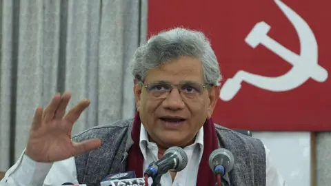 Getty Images CPI (M) Party General Secretary Sitaram Yechury addressing a press conference on December 26, 2015 in Kolkata, India.