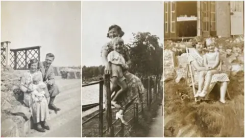 Family handout Three black and white images of Gordon as a young boy. On the left, he is a baby of around six months, sat on his mother's lap with his dad sitting behind them, smiling at the camera.
The middle image is with Gordon around aged two with his mum behind him smiling off into he difference. The pair are sitting atop a fence with trees in the background. Gordon is smiling at the camera. On the left, Gordon is around three-four years old and sitting on his mum's lap in the garden as they both smile at the camera. His mum is wearing a summer dress with short sleeves and they are sitting on a deckchair.