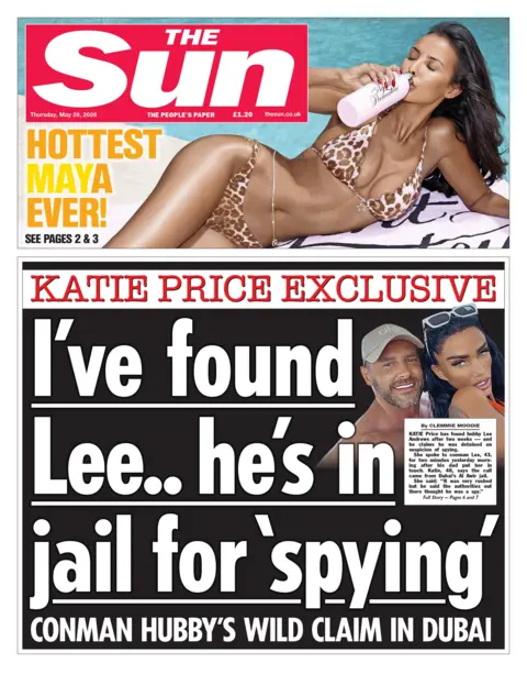"I've found Lee.. he's in jail for 'spying'," reads the headline on the front page of the Sun.
