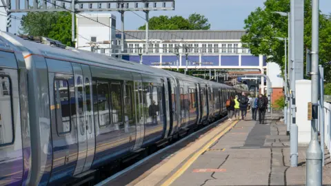 An Elizabeth Line (Crossrail) train at Twyford Station on the Great Western Mainline between London and Reading.