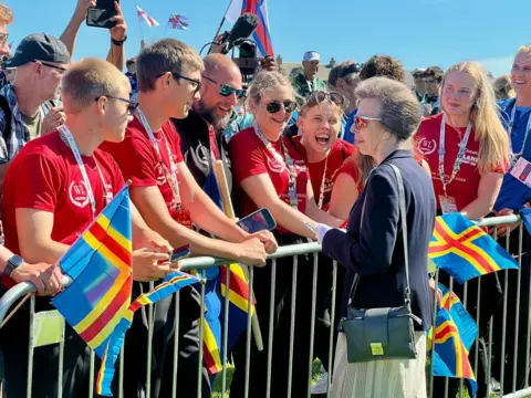 The princess Royal, Princess Anne, greeting the Oland team