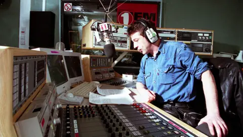Andy Kershaw in the Radio one studio in 1997