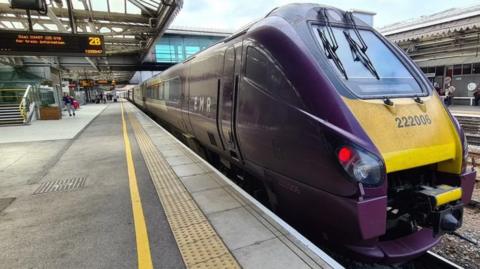 An East Midlands Railway train at the station